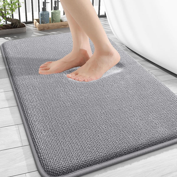 OLANLY Thick Memory Foam Bath Mat Rug 30X20, Extra Soft Absorbent Bathroom Rugs, Quick Dry Bath Mats, Non-Slip, Machine Washable Carpet for Bathroom, Tub and Shower, Home Decor Accessories, Grey