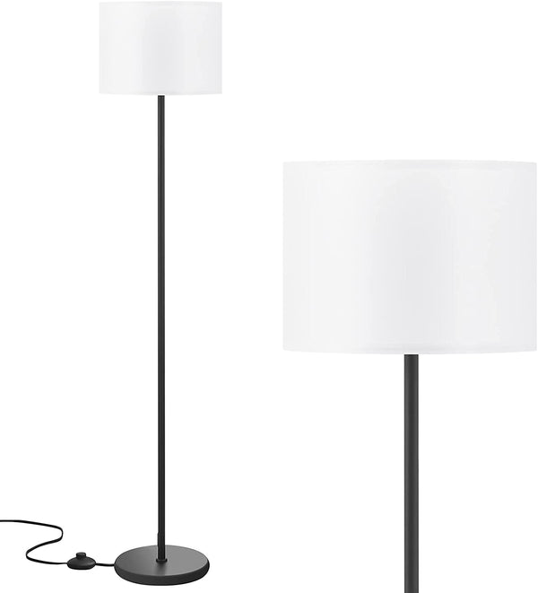 Modern Floor Lamp Simple Design with White Shade, Foot Pedal Switch, 60" Small Tall Lamps for Living Room Bedroom Office Dining Room Kitchen, Black Pole Lamp(Without Bulb)