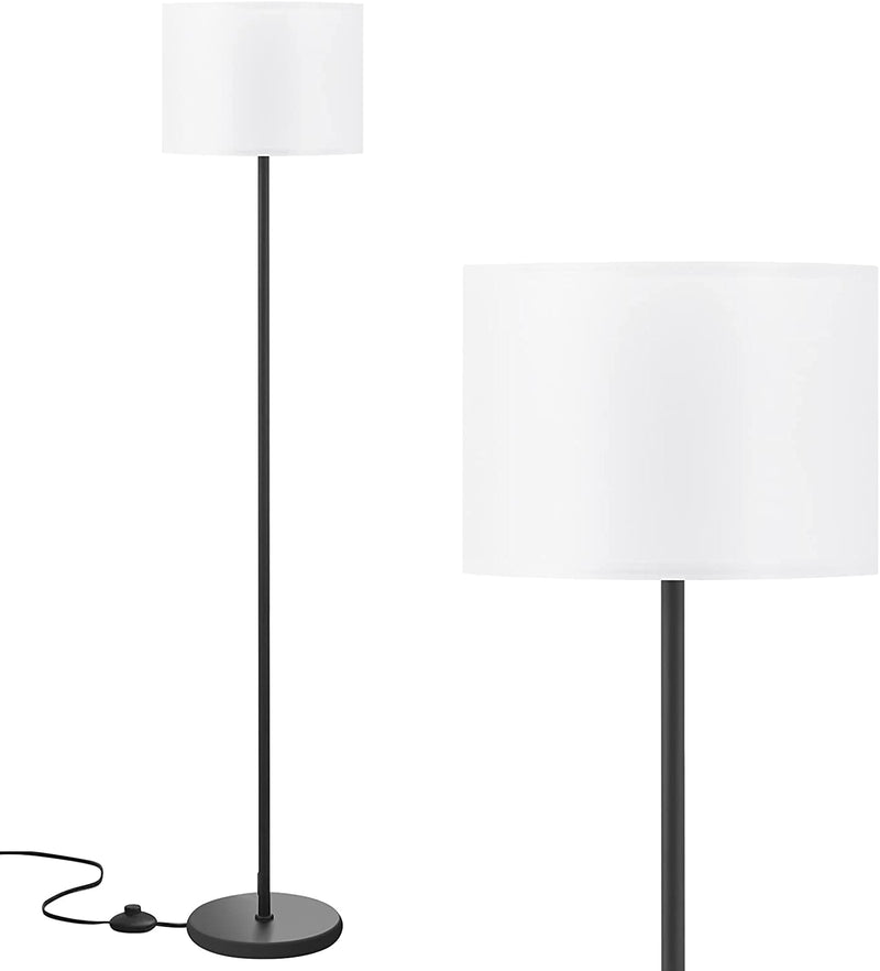 Modern Floor Lamp Simple Design with White Shade, Foot Pedal Switch, 60" Small Tall Lamps for Living Room Bedroom Office Dining Room Kitchen, Black Pole Lamp(Without Bulb)
