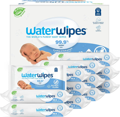 Waterwipes Original Baby Wipes, 99.9% Water, 3-In-1 Cleans, Cares, Protects, Unscented & Hypoallergenic, 720 Count (12 Packs), Packaging May Vary