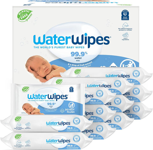 Waterwipes Original Baby Wipes, 99.9% Water, 3-In-1 Cleans, Cares, Protects, Unscented & Hypoallergenic, 720 Count (12 Packs), Packaging May Vary
