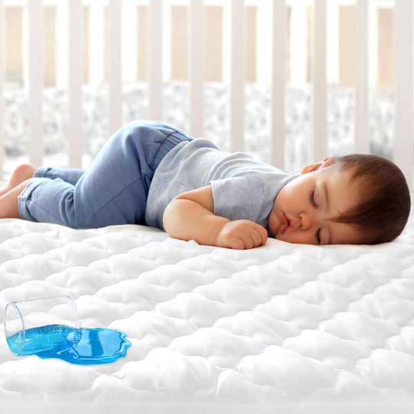Crib Mattress Protector Sheets Fitted Waterproof Crib Mattress Pad Cover, Noiseless & Machine Wash 100% Absorbent Crib/Toddler Mattress Protector Sheet Quilted, White, 52" X 28"