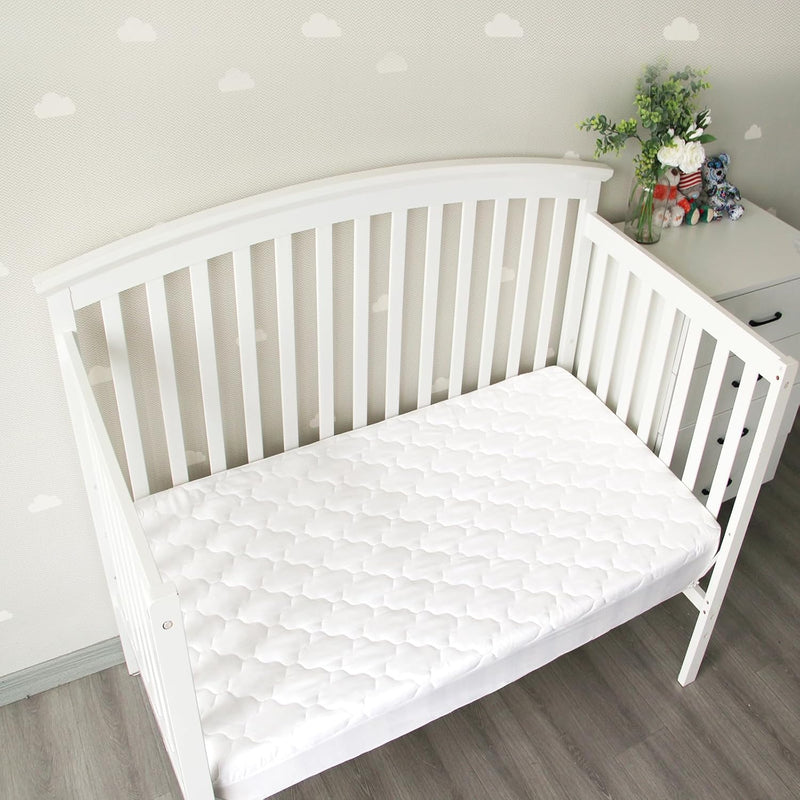 Crib Mattress Protector Sheets Fitted Waterproof Crib Mattress Pad Cover, Noiseless & Machine Wash 100% Absorbent Crib/Toddler Mattress Protector Sheet Quilted, White, 52" X 28"