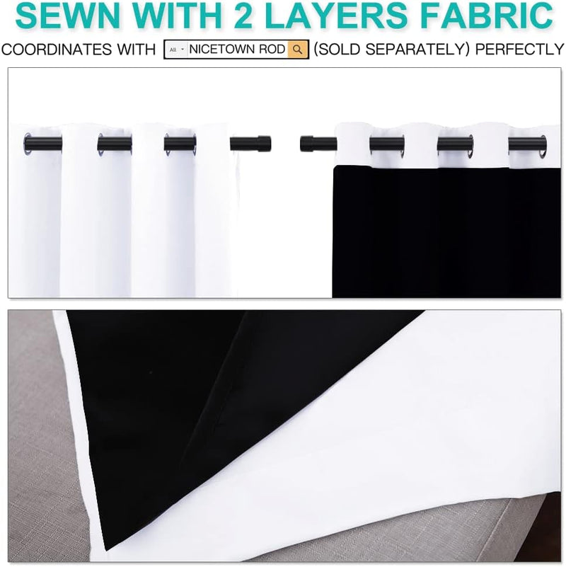 NICETOWN 100% Blackout Window Curtain Panels, Cold and Full Light Blocking Drapes with Black Liner for Nursery, 84 Inches Drop Thermal Insulated Draperies (White, 2 Pieces, 52 Wide Each Panel)