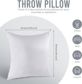 Utopia Bedding Throw Pillows Insert (Pack of 2, White) - 18 X 18 Inches Bed and Couch Pillows - Indoor Decorative Pillow