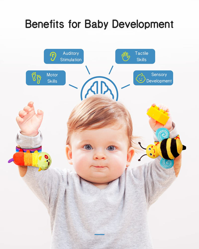 Infinno Baby Wrist Rattle Socks and Foot Finder Set, Perfect Baby Toys for 0-12 Months Newborn Boys and Girls as Shower Gifts, Garden Bug Series