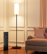 Luckystyle LED Floor Lamp for Living Room, Dimmable Standing Lamps with Foot Switch,Remote Custom Color Temperature Black Pole Lamp with Lampshade,12W Led Bulb Tall Lamps for Bedroom Office Kid Room