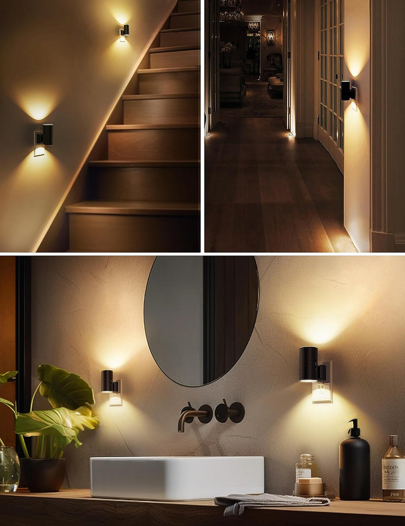 L LOHAS LED Night Light Plug In, Modern Night Lights Plug into Wall, Dusk to Dawn Sensor, Soft White 3000K, 0-100LM Adjustable Brightness, Dimmable Night Lights for Hallway Bedroom Stairway, 2 Pack