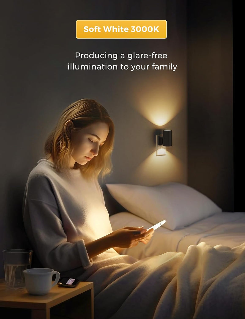 L LOHAS LED Night Light Plug In, Modern Night Lights Plug into Wall, Dusk to Dawn Sensor, Soft White 3000K, 0-100LM Adjustable Brightness, Dimmable Night Lights for Hallway Bedroom Stairway, 2 Pack