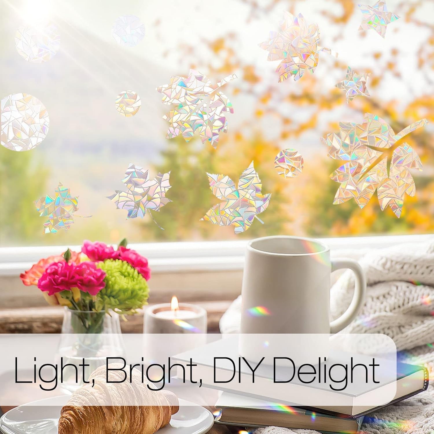 Rabbitgoo Window Privacy Film Rainbow Film Decorative Window Sticker, 3D Static Stained Glass Cling Tint for Home Heat Control Non-Adhesive, 17.5 X 78.7 Inches