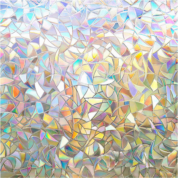 Rabbitgoo Window Privacy Film Rainbow Film Decorative Window Sticker, 3D Static Stained Glass Cling Tint for Home Heat Control Non-Adhesive, 17.5 X 78.7 Inches