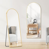 Sweetcrispy 64"X21" Arched Full Length Mirror, Standing or Leaning Full Body Mirror with Aluminum Alloy Thin Frame, Suitable for Bedroom or Cloakroom,Gold