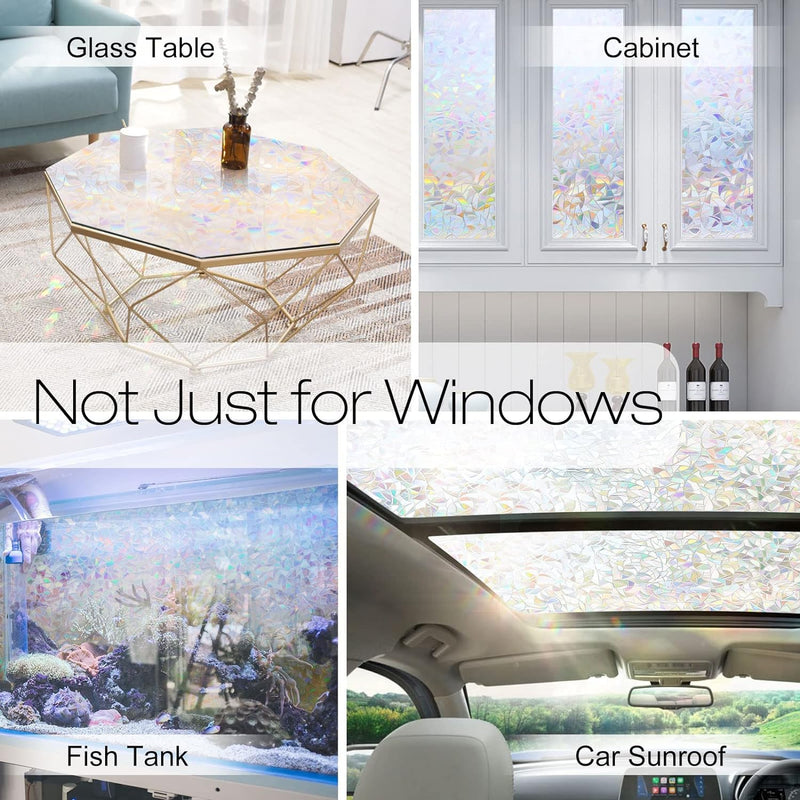 Rabbitgoo Window Privacy Film Rainbow Film Decorative Window Sticker, 3D Static Stained Glass Cling Tint for Home Heat Control Non-Adhesive, 17.5 X 78.7 Inches