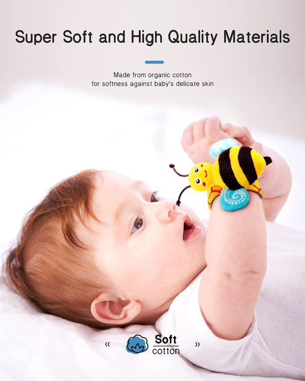 Infinno Baby Wrist Rattle Socks and Foot Finder Set, Perfect Baby Toys for 0-12 Months Newborn Boys and Girls as Shower Gifts, Garden Bug Series