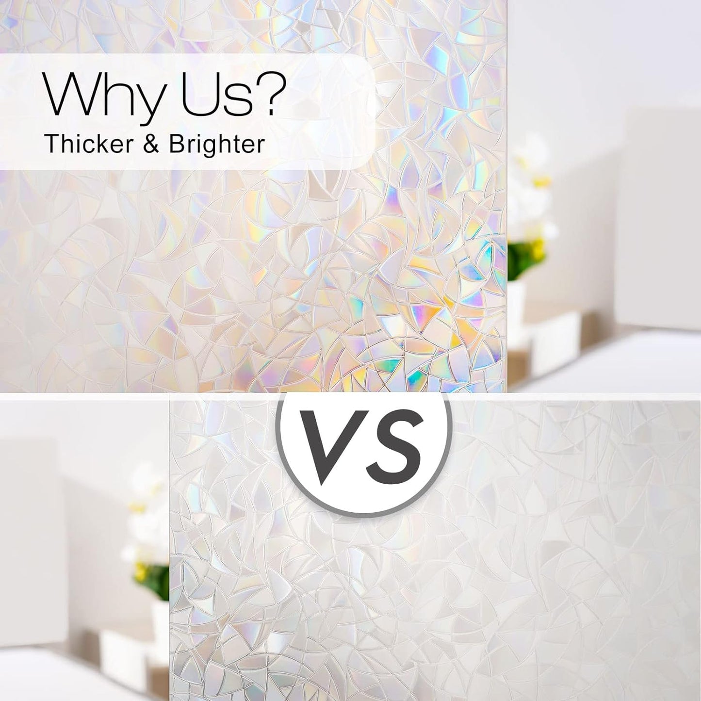 Rabbitgoo Window Privacy Film Rainbow Film Decorative Window Sticker, 3D Static Stained Glass Cling Tint for Home Heat Control Non-Adhesive, 17.5 X 78.7 Inches