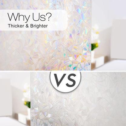 Rabbitgoo Window Privacy Film Rainbow Film Decorative Window Sticker, 3D Static Stained Glass Cling Tint for Home Heat Control Non-Adhesive, 17.5 X 78.7 Inches