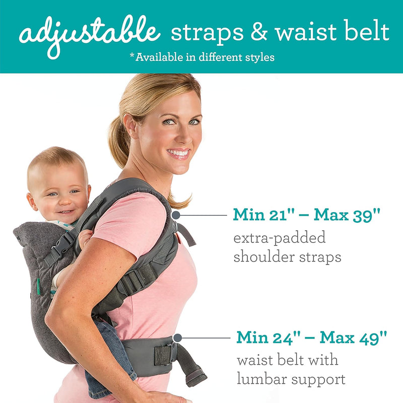 Infantino Flip 4-In-1 Convertible Baby Carrier, Adjustable, Ergonomic Babywearing, Registry Essential, Baby Carrier for Newborn to Toddler, Gray